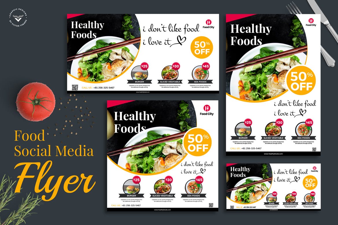 特色餐厅社交网站品牌广告Banner设计模板 Restaurant Social Media Template插图(1)