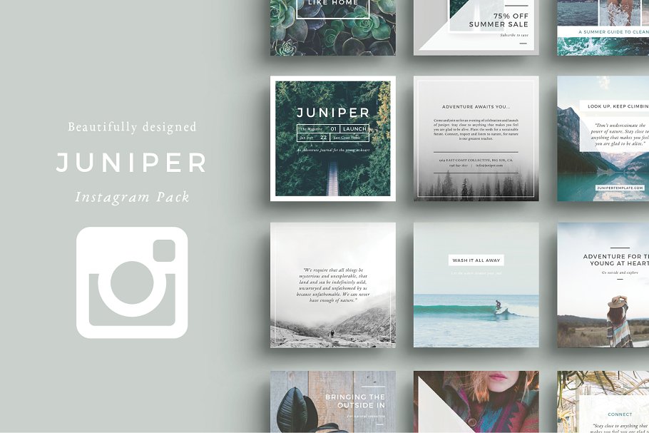 旅行风景主题Instagram社交媒体贴图模板素材库精选 J U N I P E R Instagram Pack插图