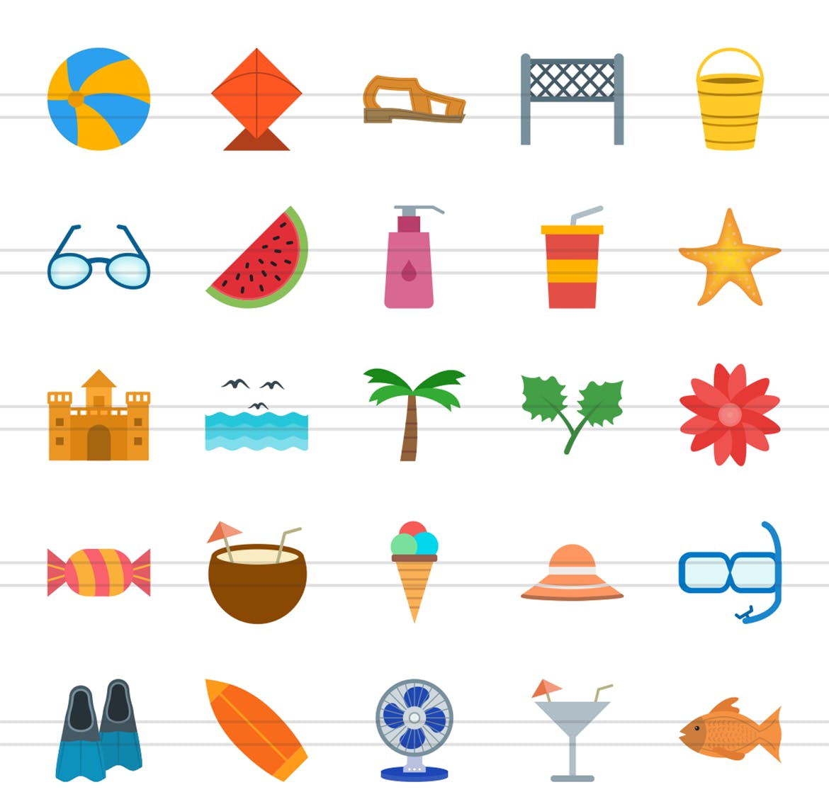 50枚夏天主题扁平化多彩矢量素材库精选图标 II 50 Summer Flat Multicolor Icons Season II插图(1)