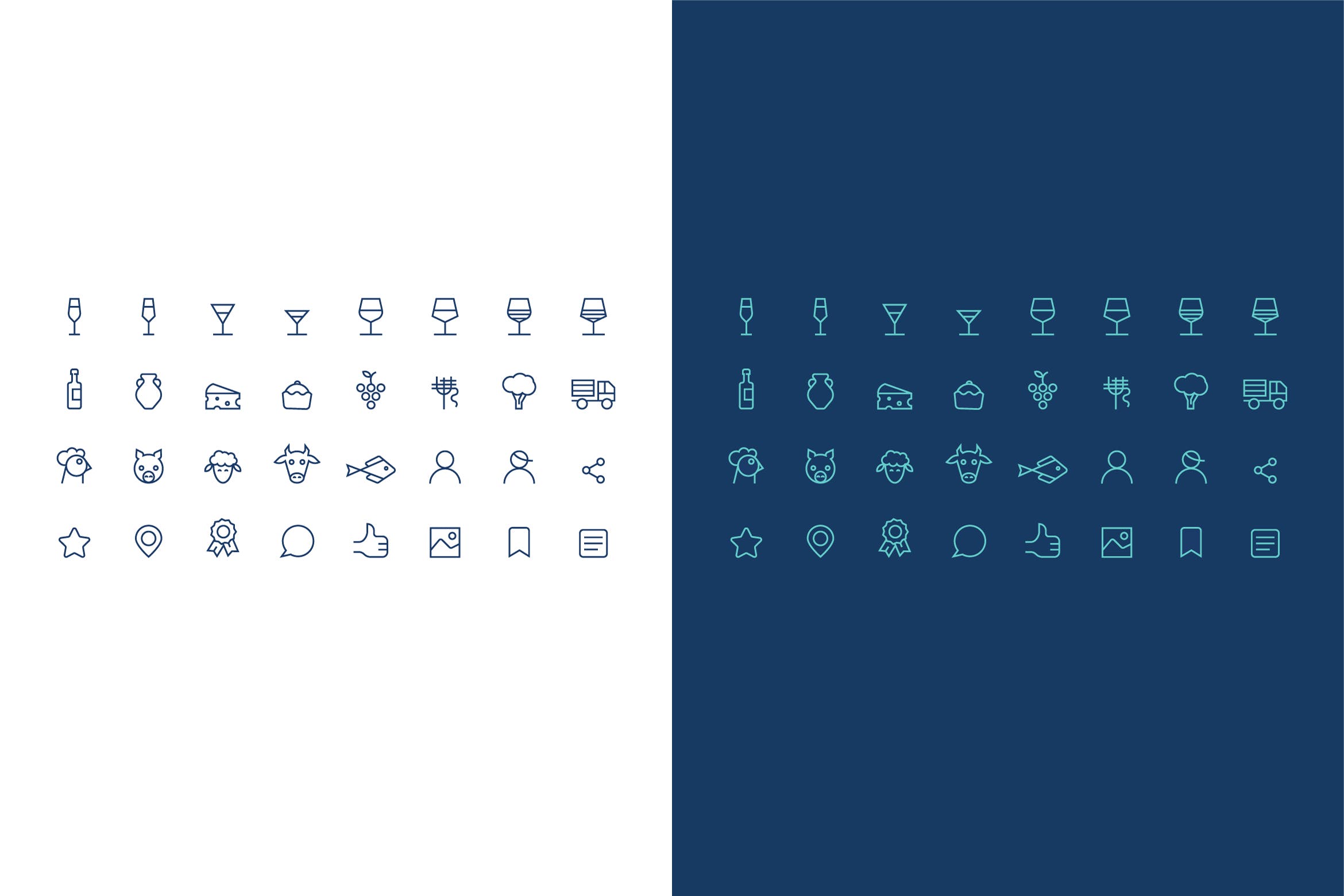 关于酒，酒精和食物矢量素材库精选图标素材 icons set about wine, alcohol and food插图