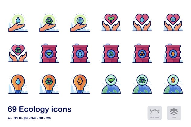 新能源生态环境主题图标集 Ecology Detailed Filled Outline icons插图(3)