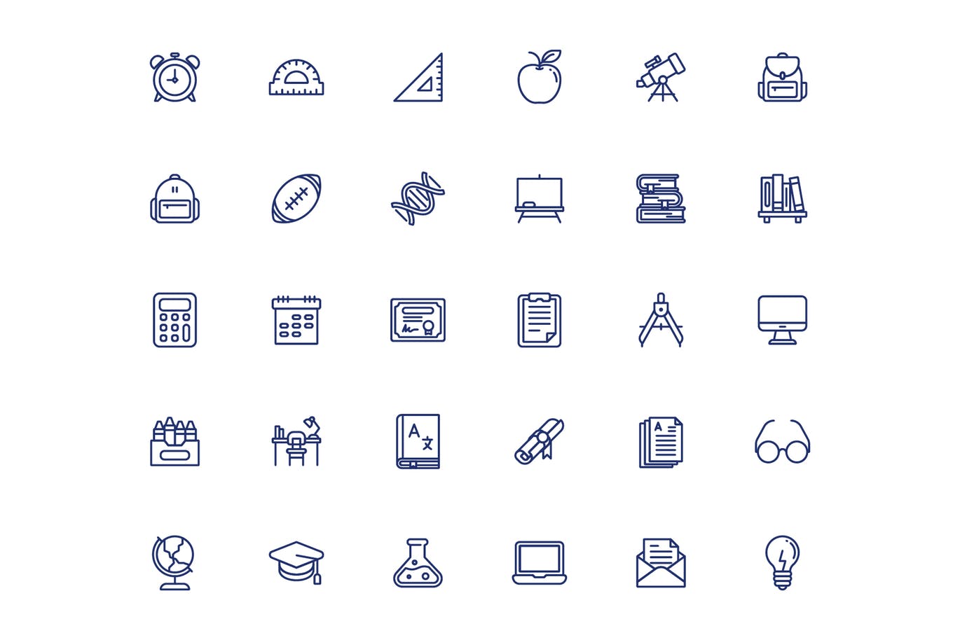 开学季校园教育主题线性图标矢量图标素材 Back To School (Line)插图(1)