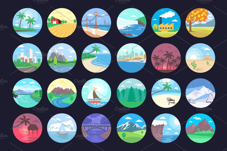 99枚常见风景场景图标 99 Landscape Icons or Illustrations插图(2)