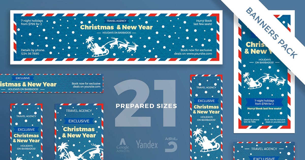 旅行社&旅游代理商圣诞节主题广告Banner设计模板 Christmas Travel Agency Banner Pack Template插图