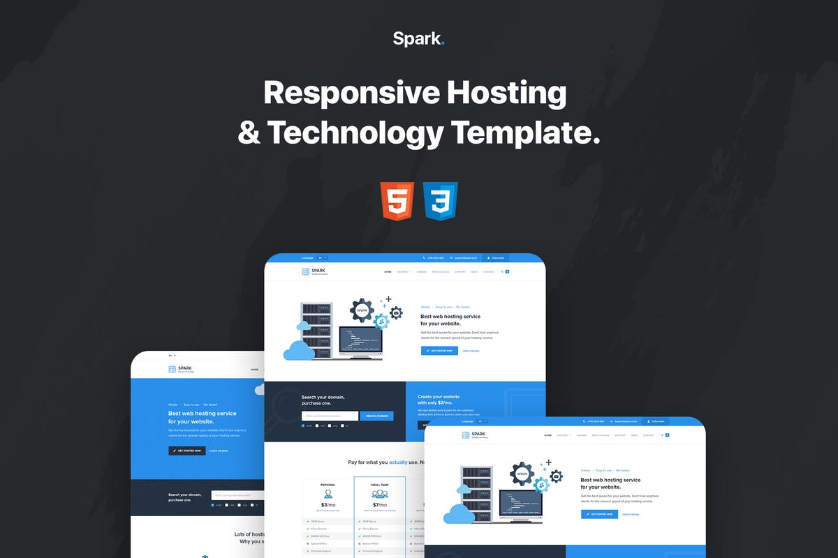 响应式数据管理&技术着陆页设计模板素材库精选 Spark – Responsive Hosting & Technology Template插图