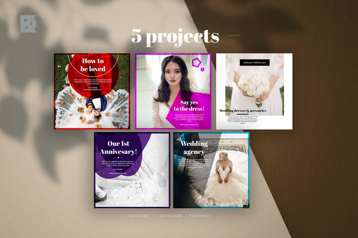 婚礼婚宴邀请社交媒体设计模板素材库精选 Wedding Social Media Kit插图(4)