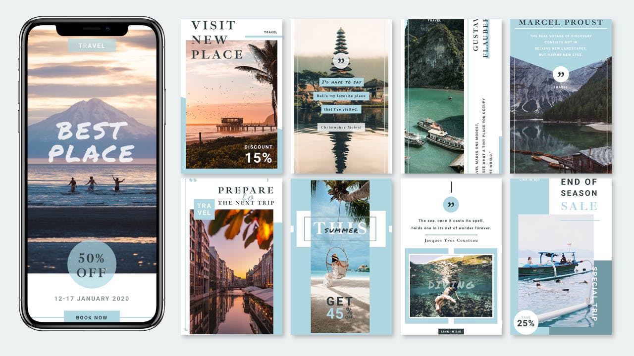 旅游品牌Instagram社交推广设计素材包 Tora – Instagram Story Pack插图(1)