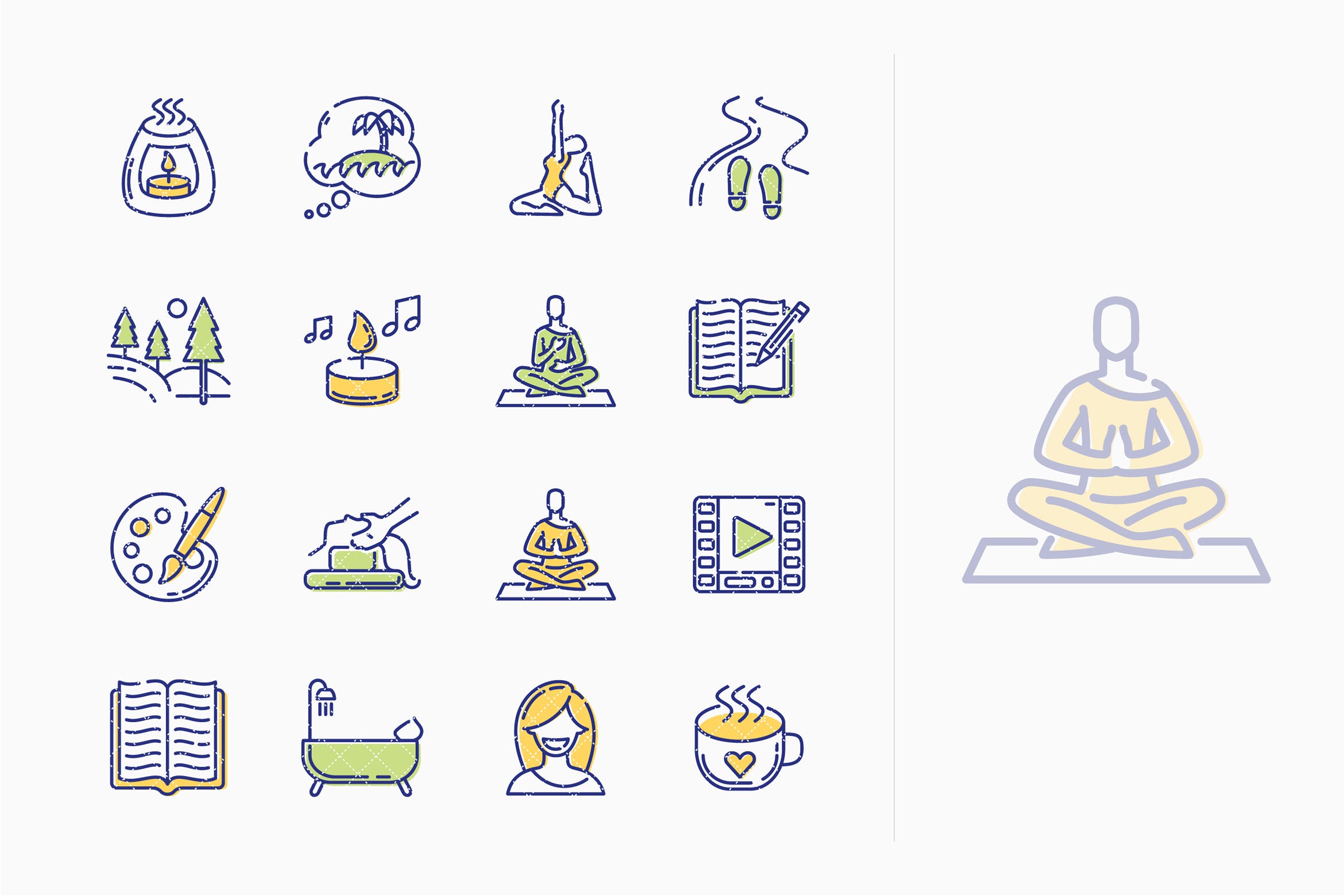 放松技巧主题Outline风格矢量素材库精选图标素材 Relaxation Techniques Icons – Outline Series插图
