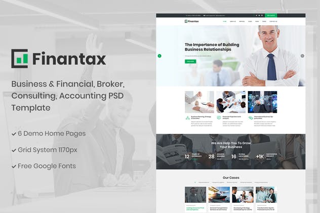 商业&金融机构企业网站设计模板素材库精选 Finantax – Business and Finance Corporate Template插图(1)