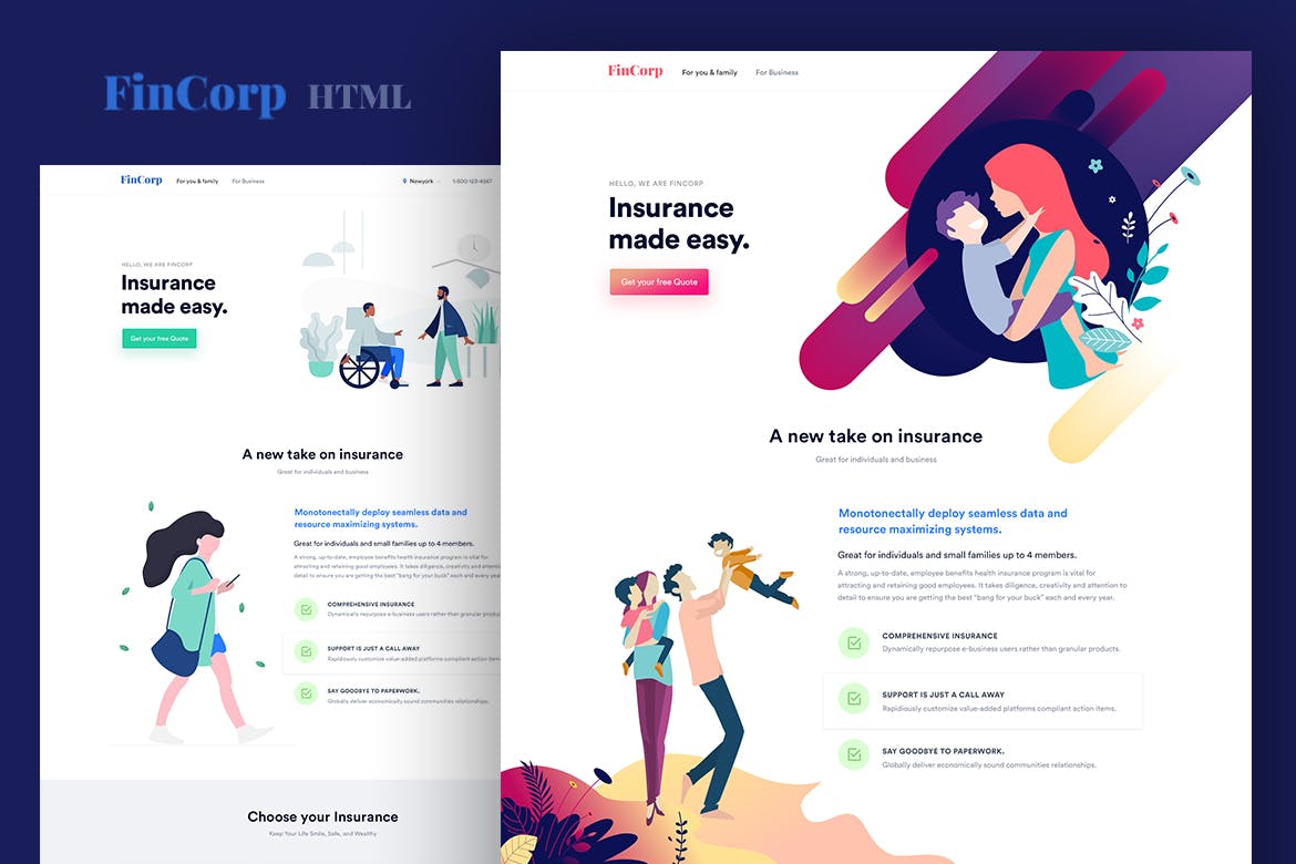 金融/保险/营销网站着陆页设计模板素材库精选[PSD&HTML] FinCorp – Finance, Insurance & Marketing Template插图
