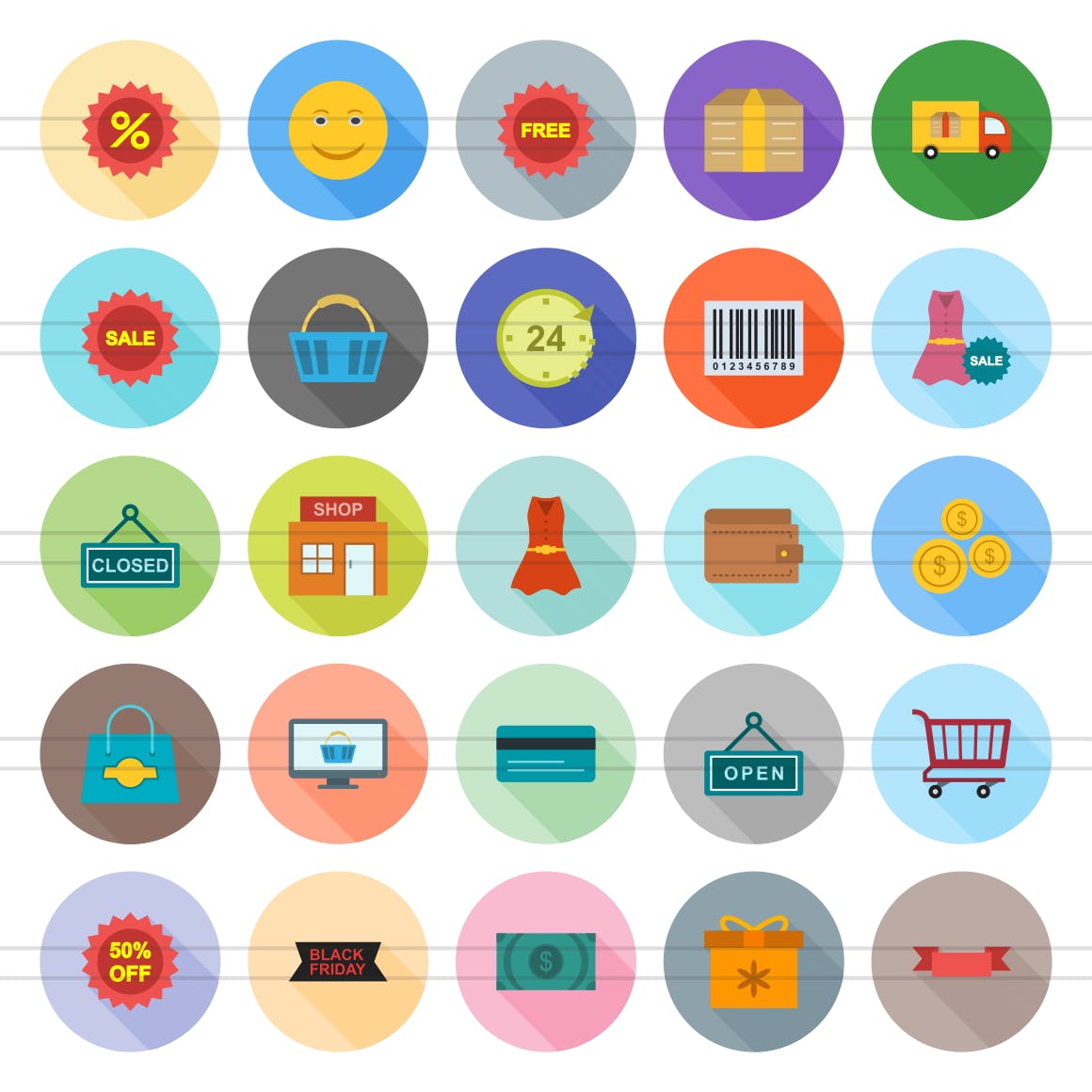 25枚黑色星期五主题扁平设计风格长阴影图标 25 Black Friday Flat Long Shadow Icons插图(1)