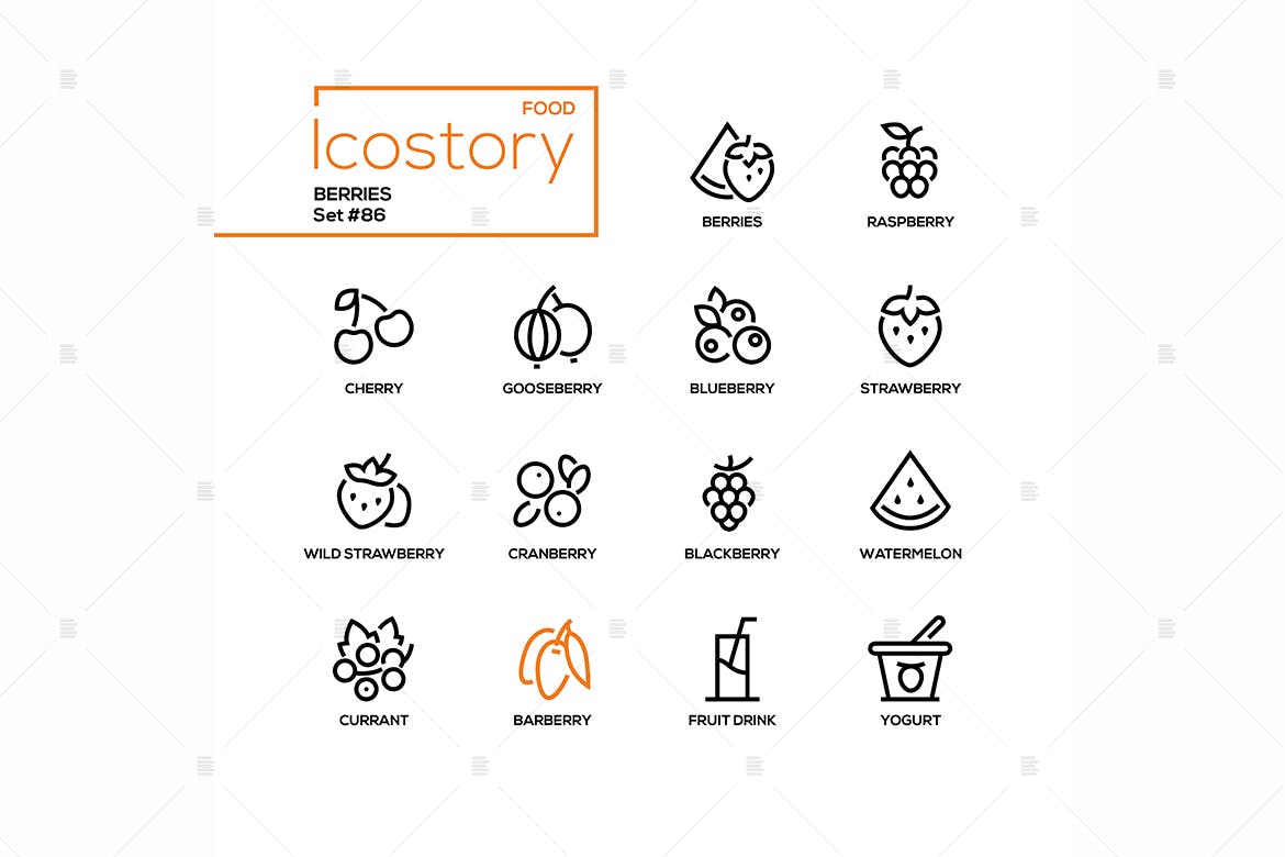 现代线条设计风格浆果主题矢量素材库精选图标 Berries – modern line design style icons set插图