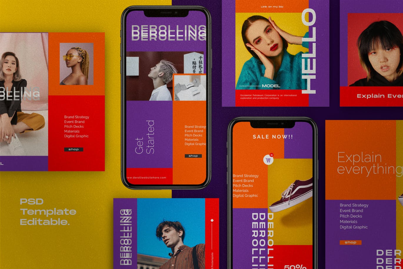 色彩主页Instagram贴图&品牌故事设计素材包v2 DEROLL PACK 2- Instagram Template + Strories插图(1)