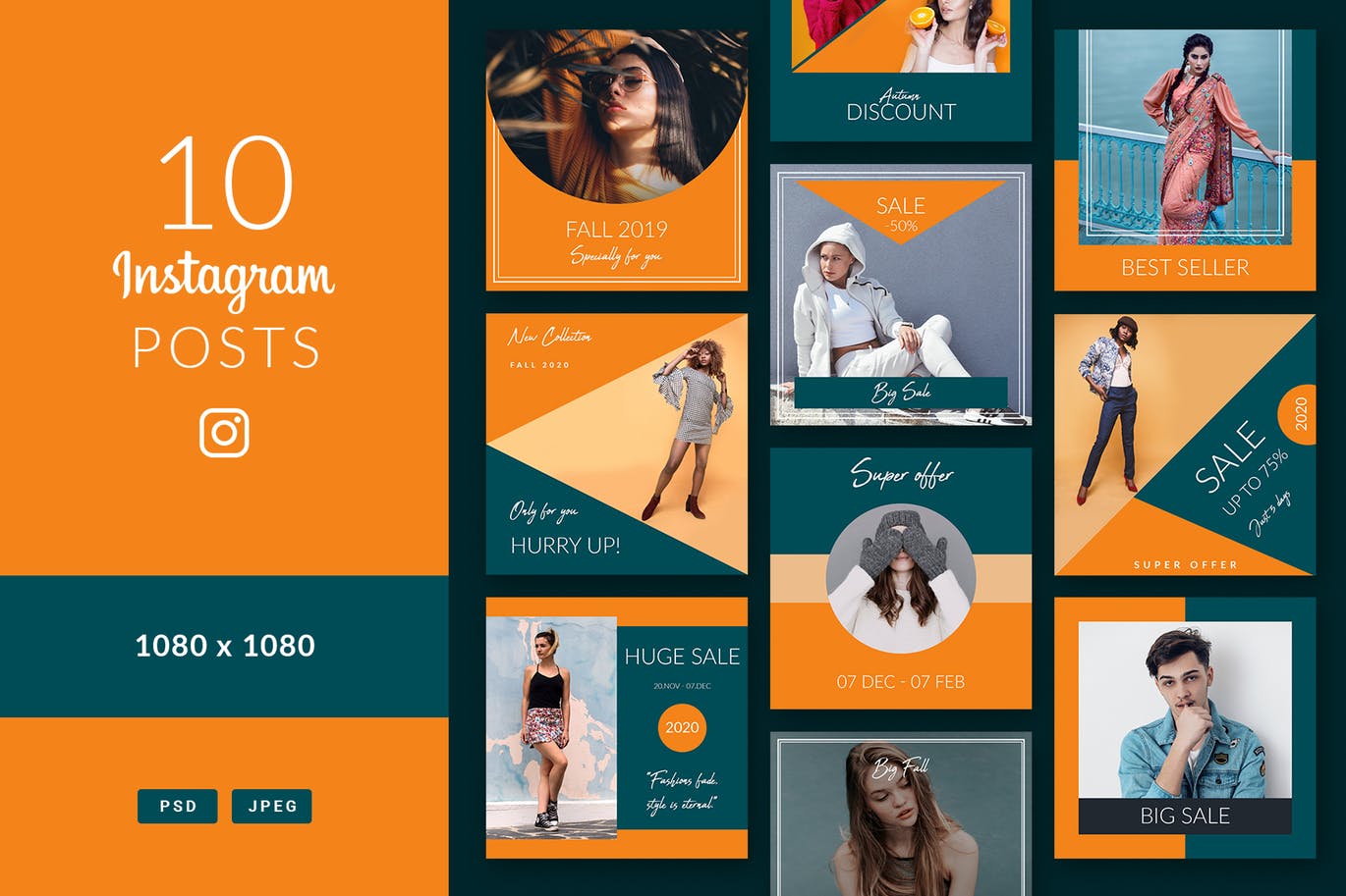 时尚促销活动主题Instagram贴图&品牌故事设计模板素材库精选 Fashion Sale – Instagram Posts & Stories插图(1)