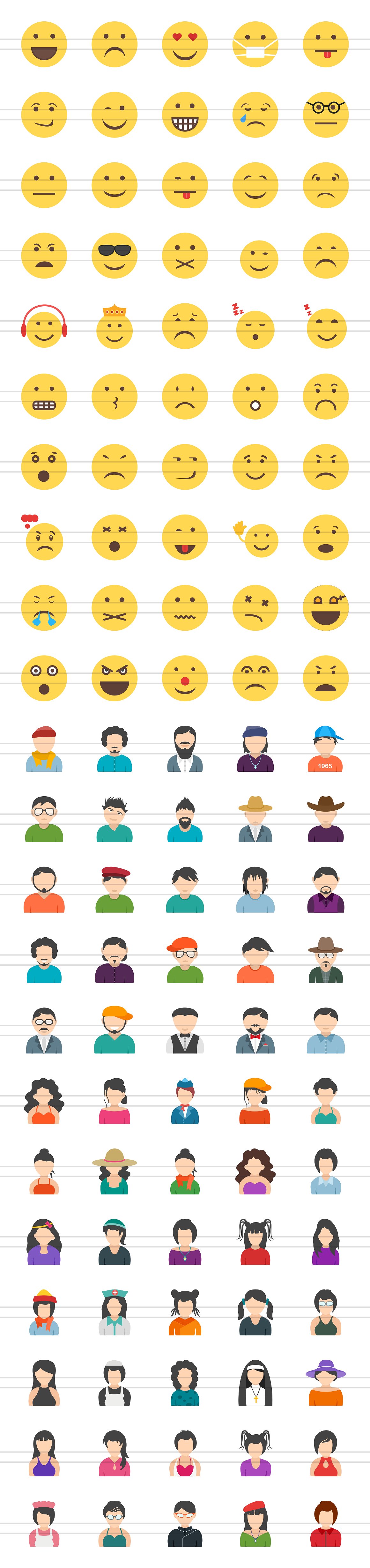 110个半身及表情符号特色扁平化图标插图(1)