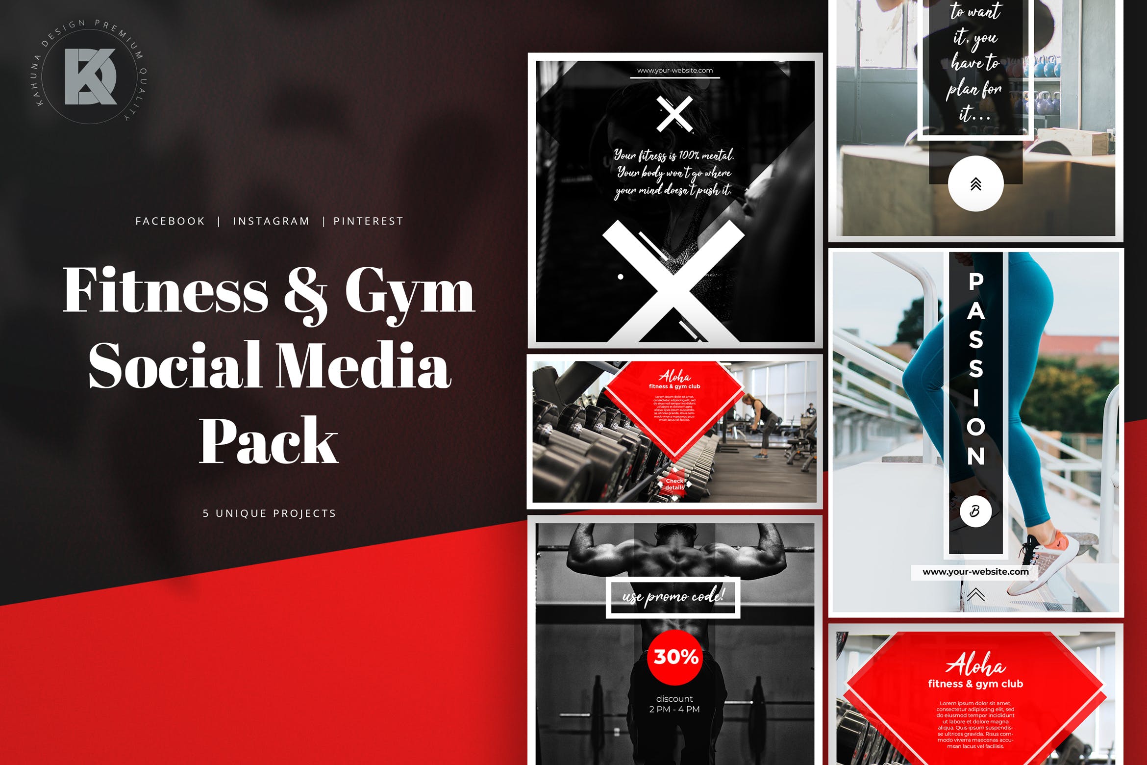 健身/健身房社交媒体横幅广告设计模板素材库精选 Fitness & Gym Social Media Banners Pack插图