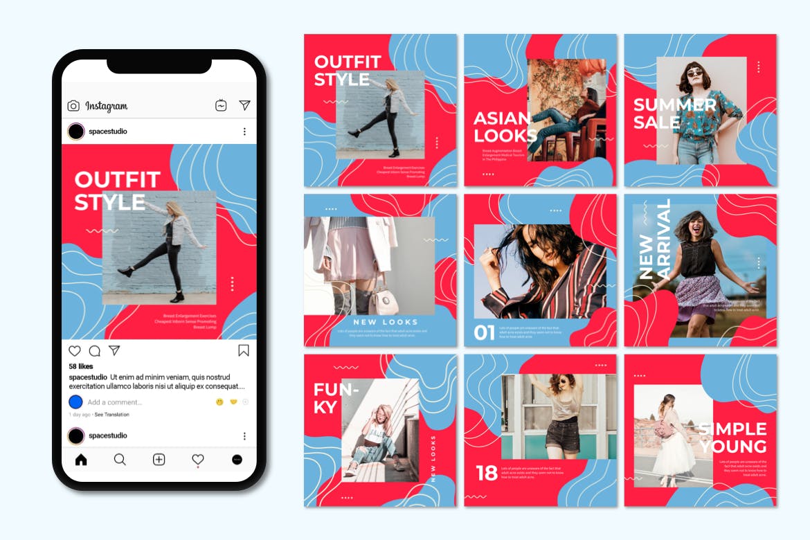 孟菲斯设计风格Instagram社交媒体设计素材包 Instagram Post Templates插图(1)