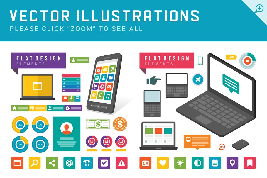 互联网项目通用扁平风图标集 Flat design big bundle插图(3)