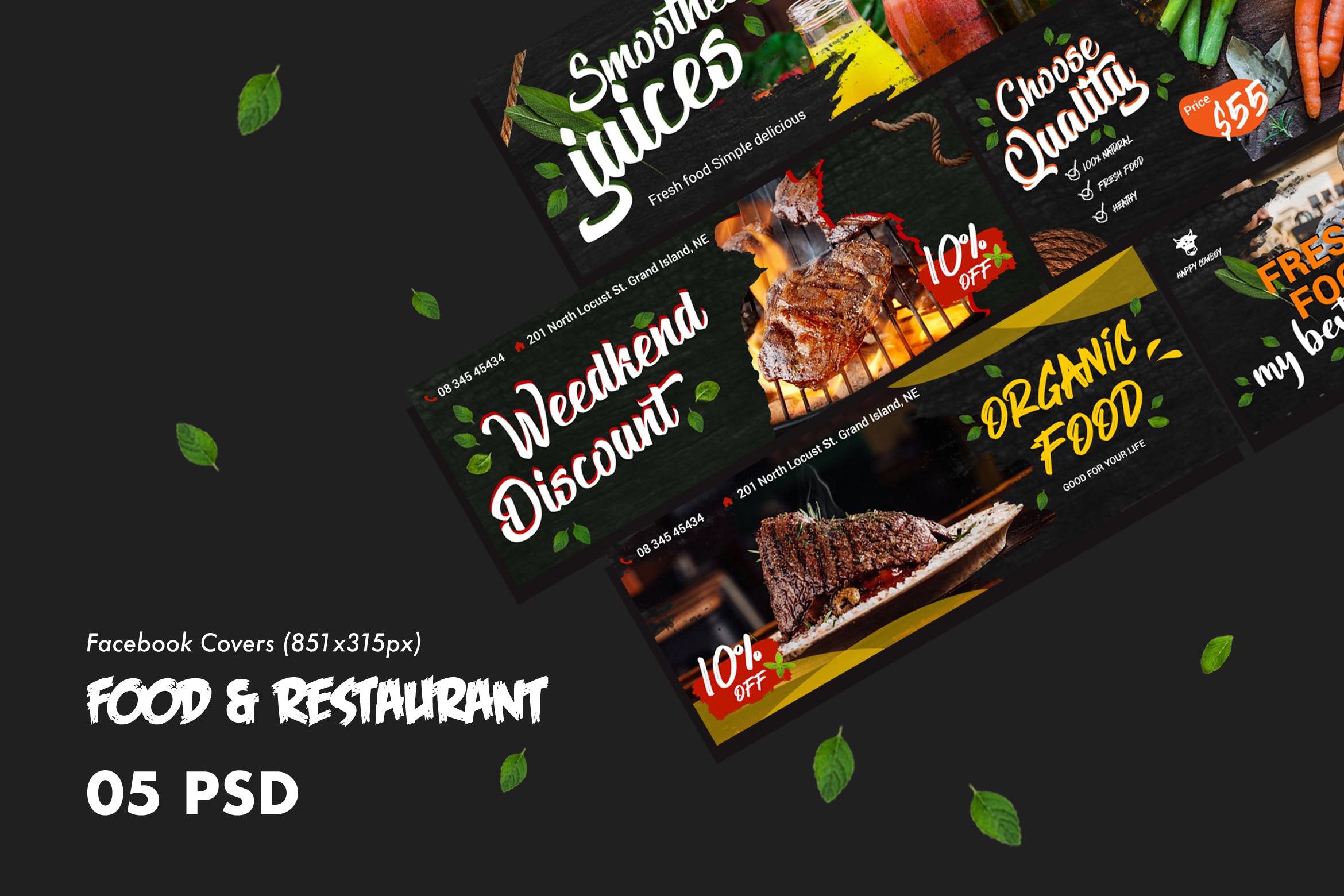 西式美食&餐厅Facebook社交主页封面设计模板素材库精选 Food & Restaurants Facebook Cover PSD Template插图