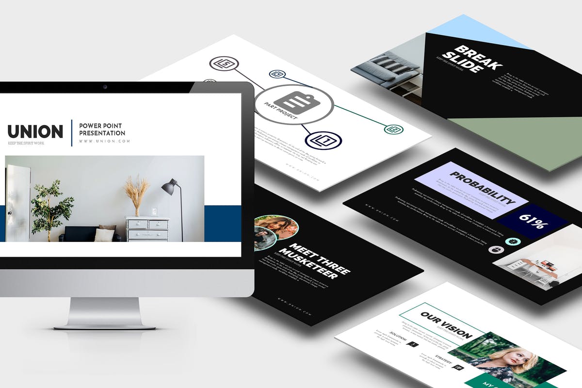 现代创意室内设计团队介绍PPT幻灯片模板 Union : Pitch Deck Powerpoint Template插图