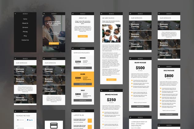 商务顾问H5网页设计模板素材库精选 Busico Business Consultant Homepage (Mobile Web)插图(1)