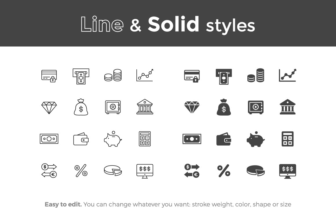 16枚金融主题矢量线性&Solid素材库精选图标 Finance Icons插图(1)