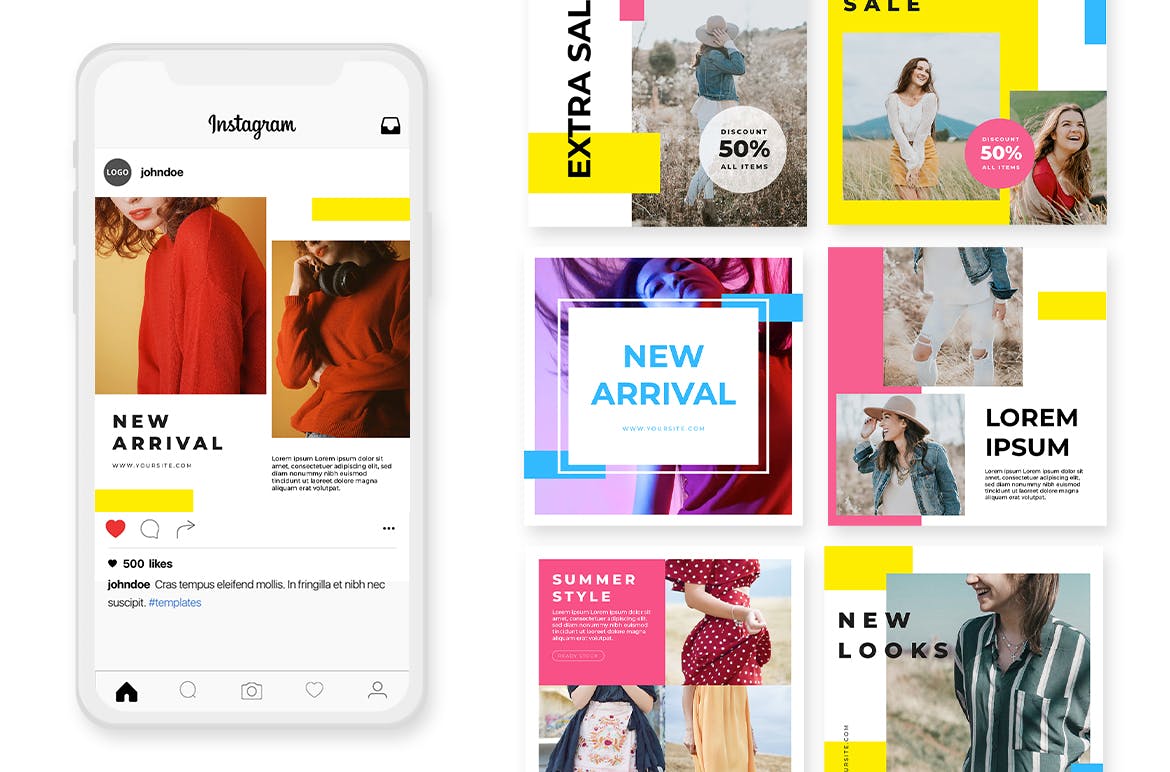 适合时尚品牌营销的社交媒体设计素材包 Social Media Kit Colorful Fashion Woman插图(1)