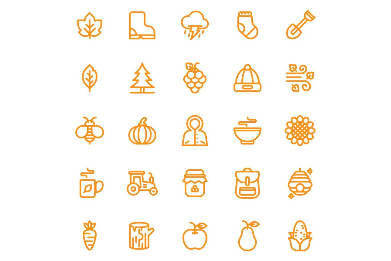 秋天季节主题线性图标矢量图标v1 Autumn First Season (Line)插图(1)