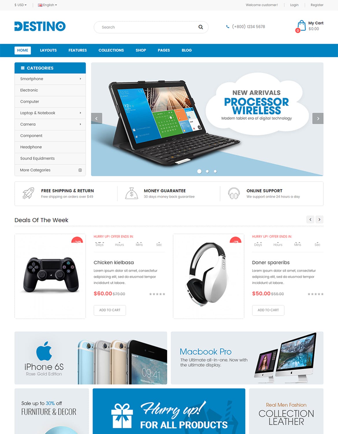 响应式设计多用途网上商城HTML模板素材库精选 Destino – Responsive & MultiPurpose HTML5 Template插图(1)