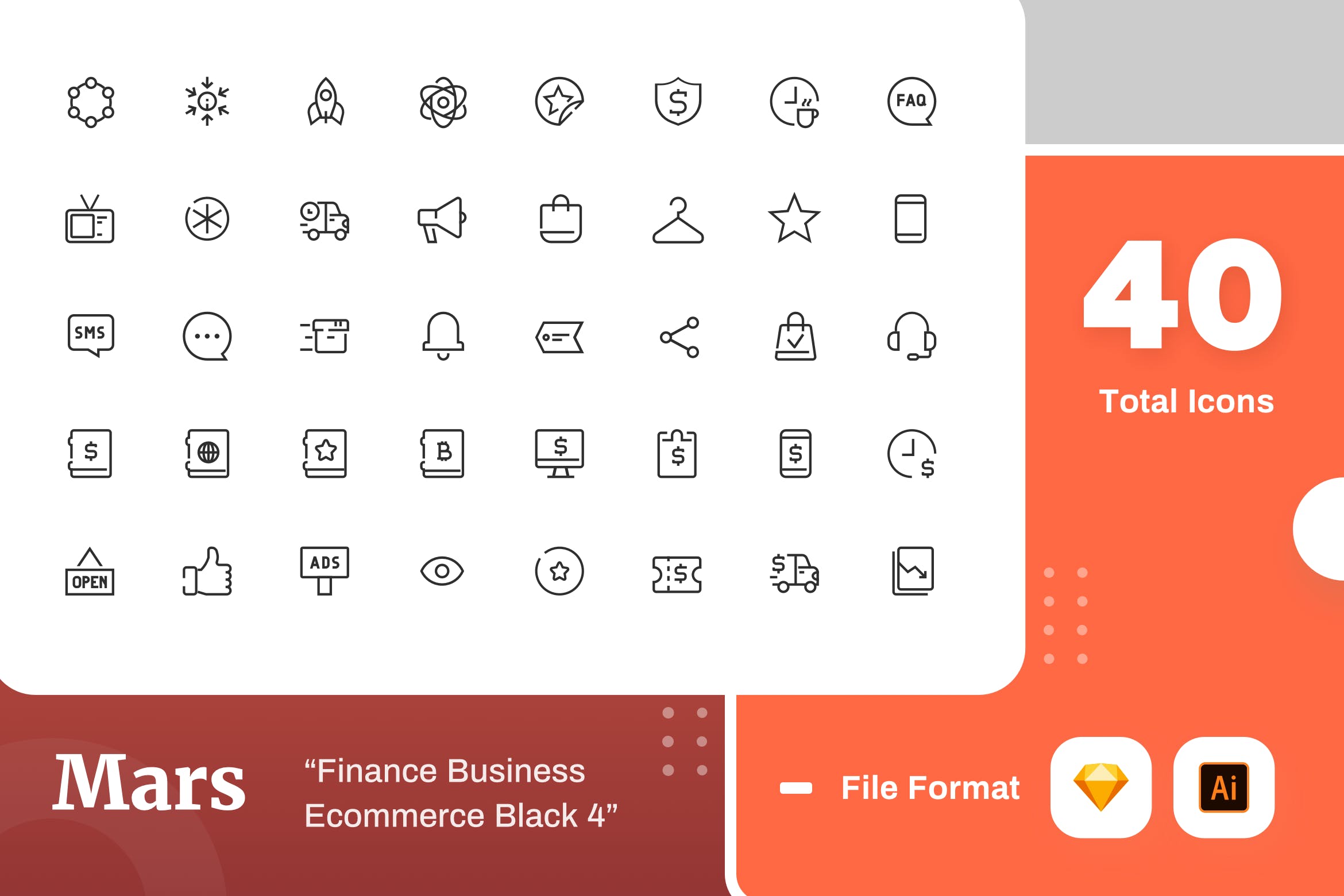 Mars系列-70枚互联网金融主题黑色矢量线性素材库精选图标素材包v4 Mars – Finance Business Ecommerce Black 4插图