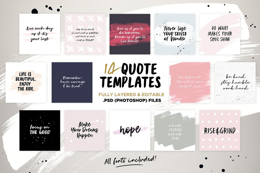 10款手写英文字体&社交媒体贴图模板素材库精选合集 Instaquote Lettering Kit插图(2)