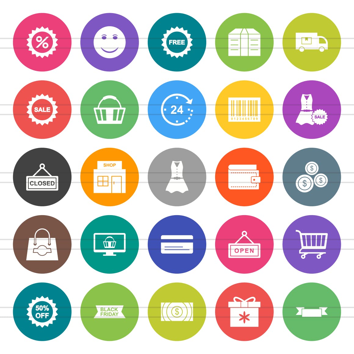 25个黑色星期五主题扁平设计风格圆角素材库精选图标 25 Black Friday Flat Round Icons插图(1)