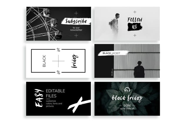 时尚黑白Facebook社交媒体广告模板 Black & White Facebook Ad Templates插图(3)