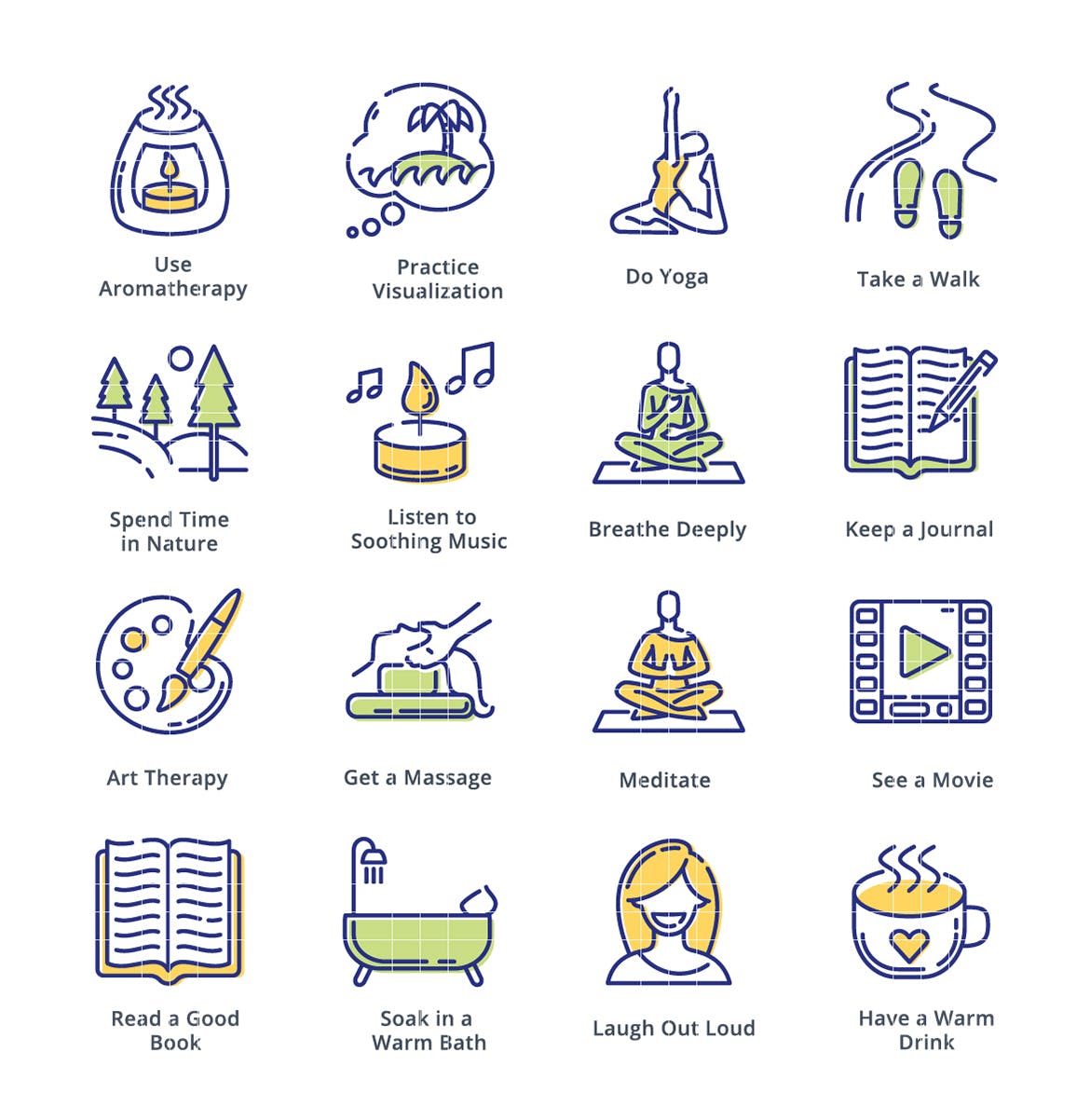 放松技巧主题Outline风格矢量素材库精选图标素材 Relaxation Techniques Icons – Outline Series插图(1)