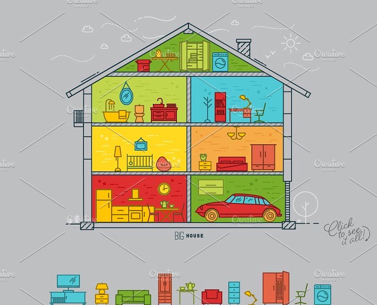 扁平风格家具图标和房屋概念图 Flat furniture icons and houses插图(2)