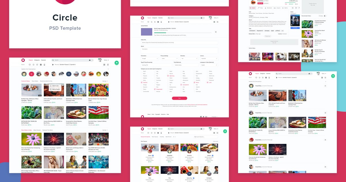 视频共享社交分享网站PSD模板素材库精选插图