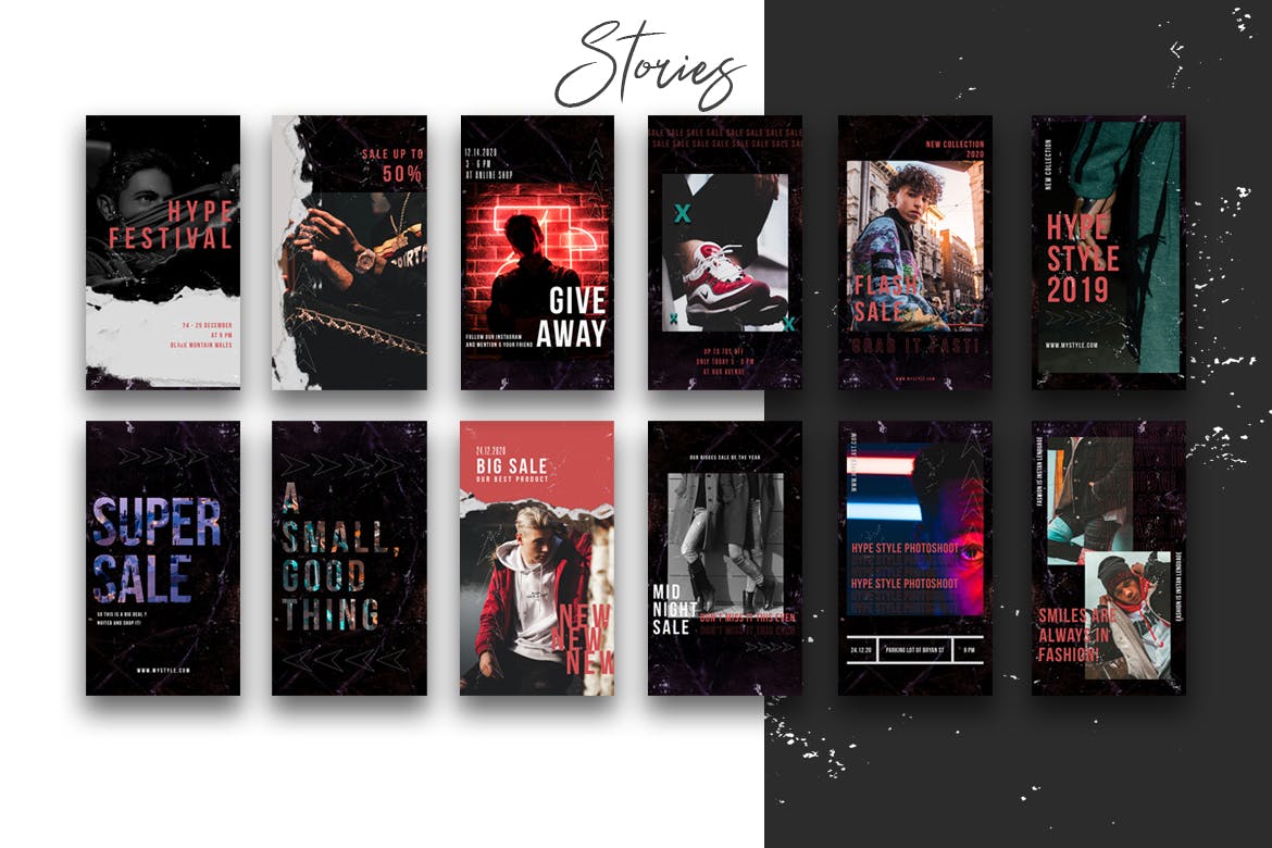 Instagram社交平台做旧风格品牌故事&贴图设计模板素材库精选 Instagram Grunge Social Media Pack插图(4)