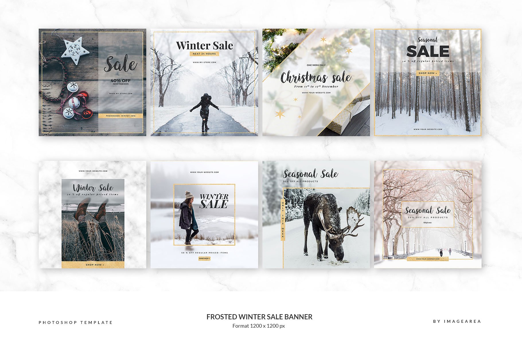 冬天假日促销社交媒体Banner模板素材库精选 Frosted Winter Sale Banner插图(2)