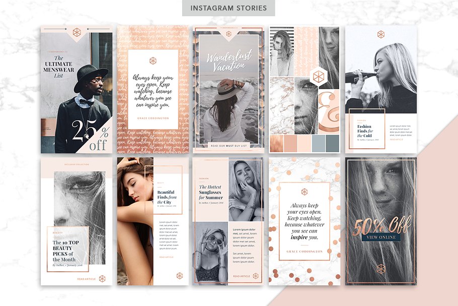 轻奢玫瑰金主题社交媒体贴图模板素材库精选 ROSE GOLD | Social Media Pack插图(4)