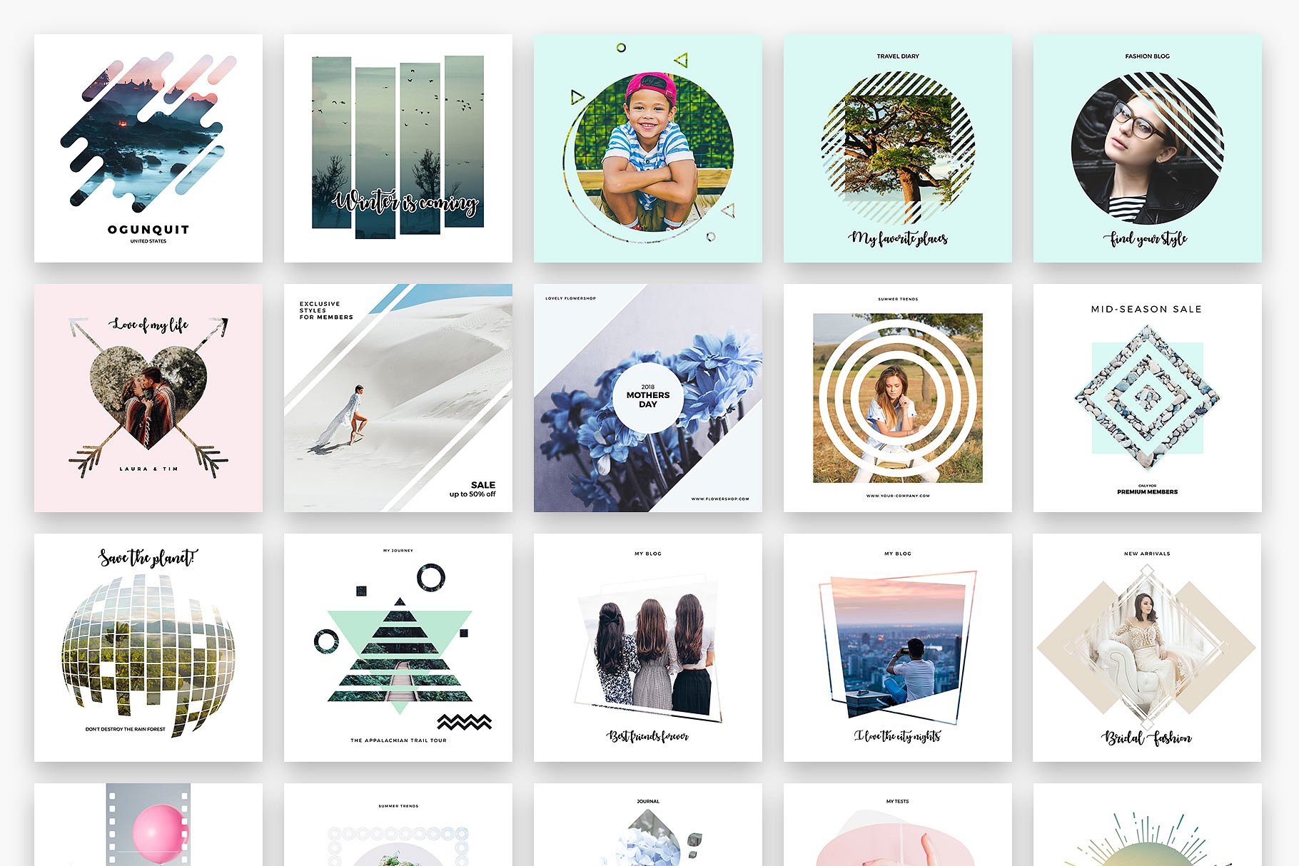 Instagram 社交媒体贴图模板素材库精选合集 Vector Masks for Instagram + Bonus插图(1)