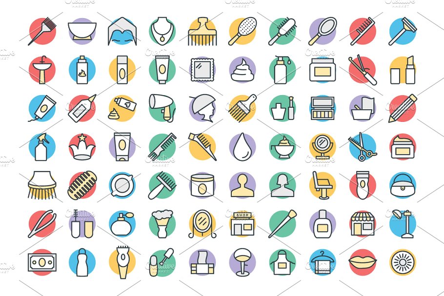 100+美发沙龙系列创意彩色图标 100+ Hair Salon Vector Icons插图(1)