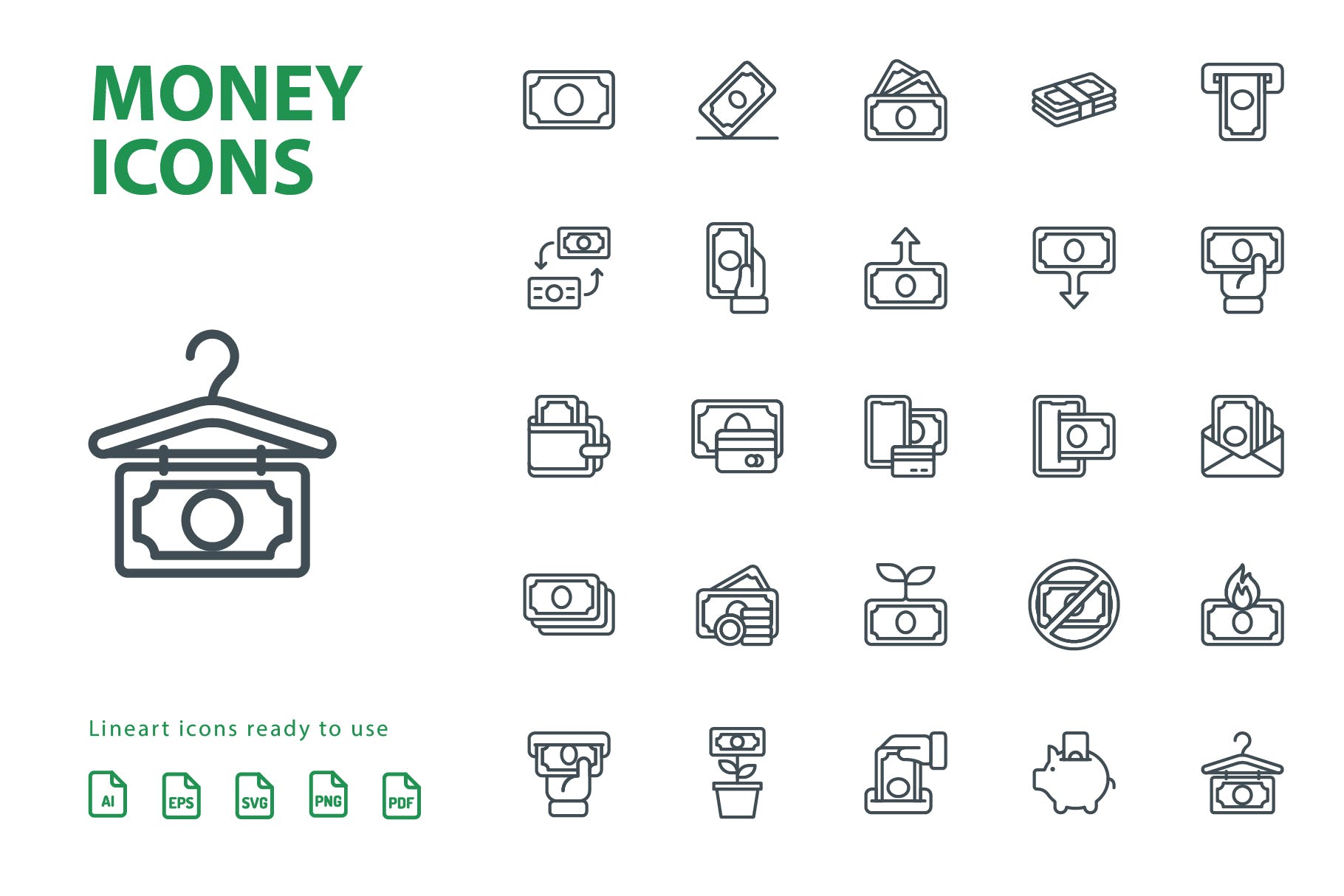 25枚金钱主题矢量线性素材库精选图标 Money Lineart Icons插图(2)