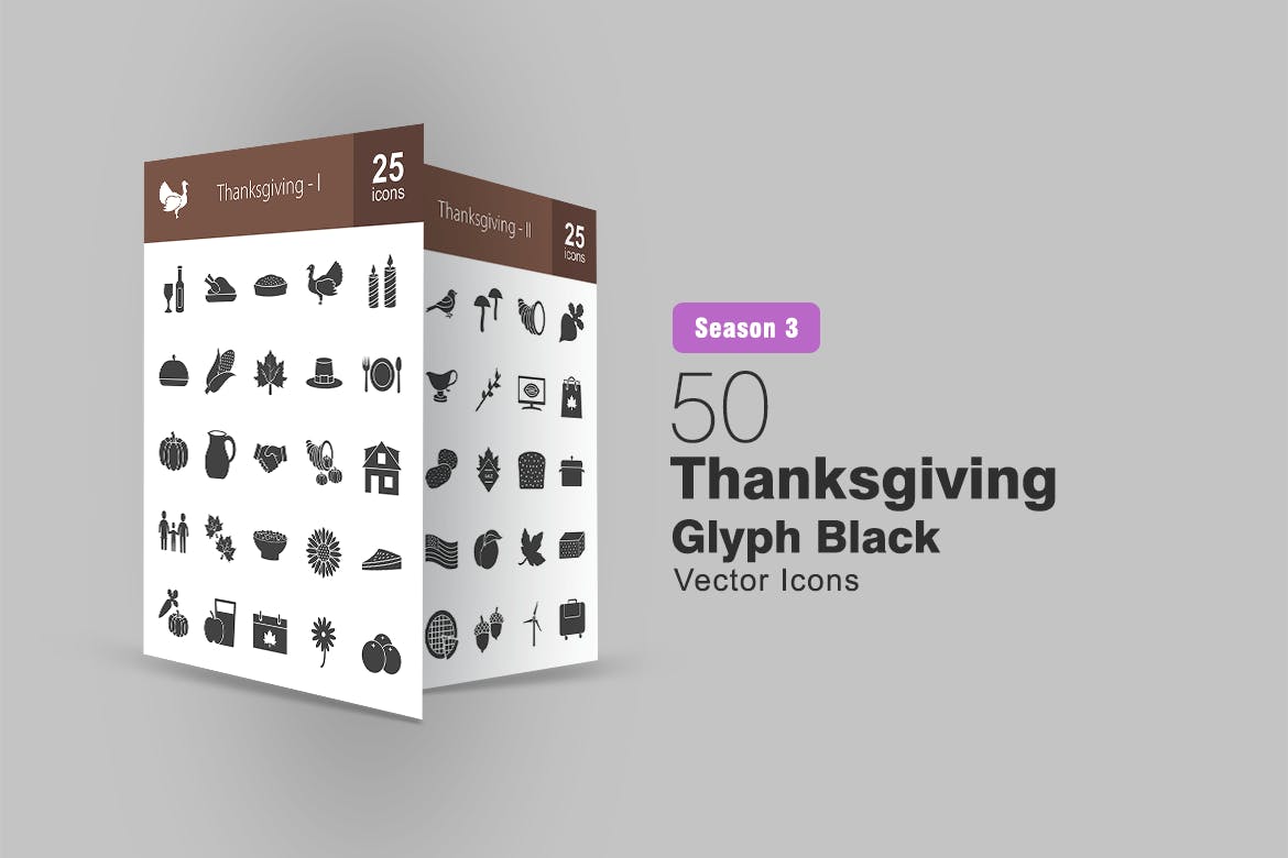 50枚感恩节主题矢量字体素材库精选图标 50 Thanksgiving Glyph Icons插图